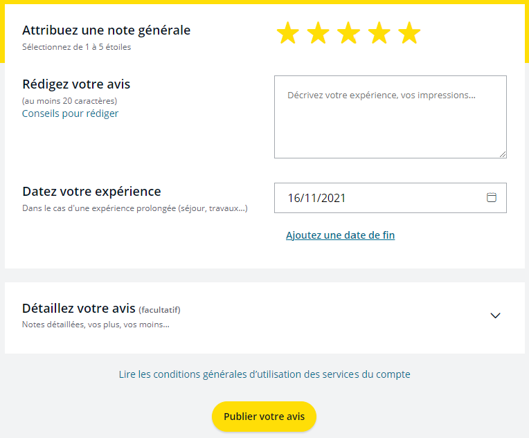 Dépot d'un avis client sur PagesJaunes